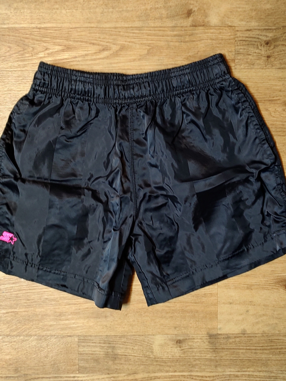 STARTER Black Shine Athletic Shorts with Pink Star Patch